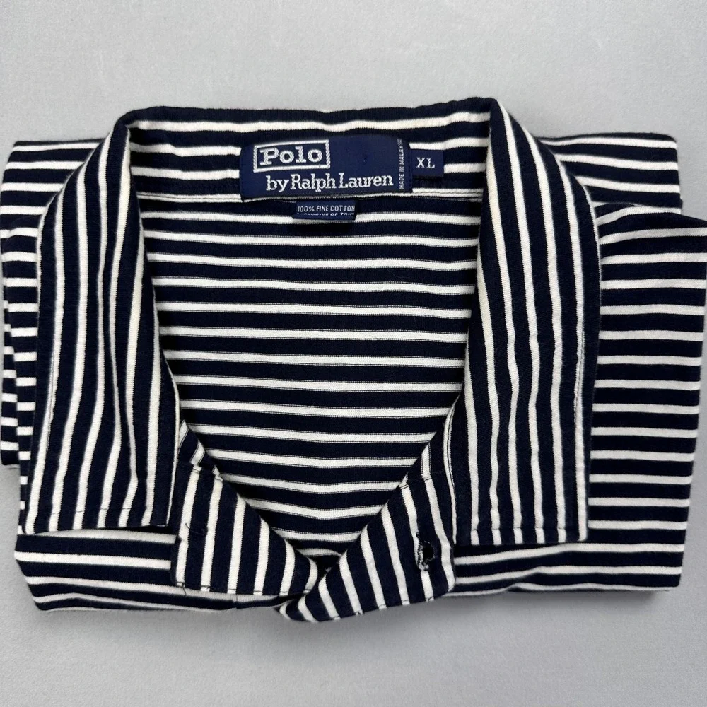 Polo Ralph Lauren Polo Shirt XL Navy White Stripe Cotton Pocket Classic Fit Pony